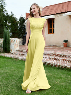 Chiffon And Lace Floor-length A-line Dress Daffodil
