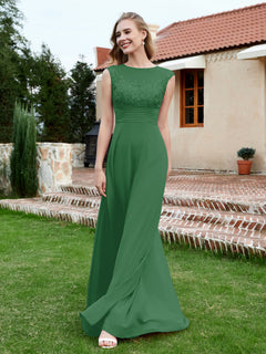 Chiffon And Lace Floor-length A-line Dress Emerald
