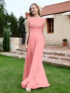 Chiffon And Lace Floor-length A-line Dress Flamingo