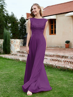 Chiffon And Lace Floor-length A-line Dress Grape