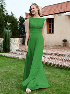 Chiffon And Lace Floor-length A-line Dress Green