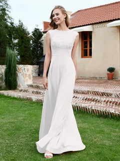 Chiffon And Lace Floor-length A-line Dress Ivory
