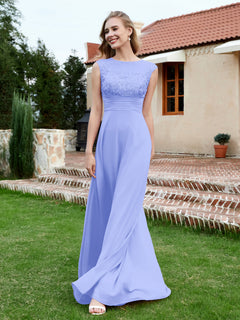 Chiffon And Lace Floor-length A-line Dress Lavender
