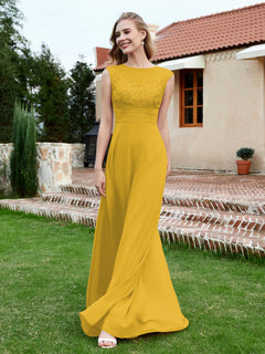 Chiffon And Lace Floor-length A-line Dress Marigold