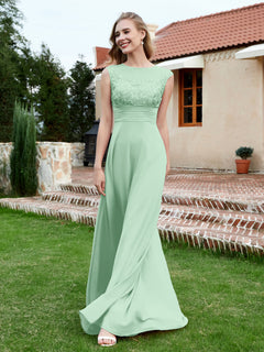 Chiffon And Lace Floor-length A-line Dress Mint Green