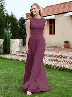 Chiffon And Lace Floor-length A-line Dress Mulberry