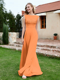 Chiffon And Lace Floor-length A-line Dress Orange
