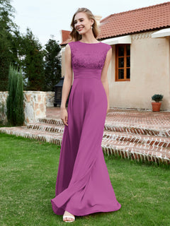 Chiffon And Lace Floor-length A-line Dress Orchid