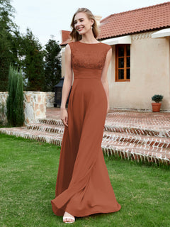 Chiffon And Lace Floor-length A-line Dress Rust