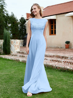 Chiffon And Lace Floor-length A-line Dress Sky Blue