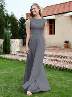 Chiffon And Lace Floor-length A-line Dress Steel Grey
