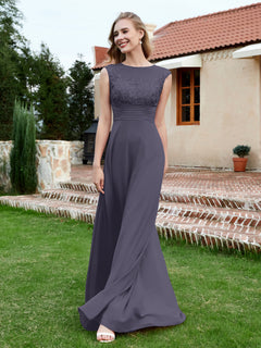 Chiffon And Lace Floor-length A-line Dress Stormy