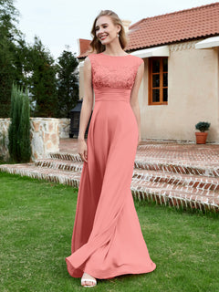 Chiffon And Lace Floor-length A-line Dress Sunset