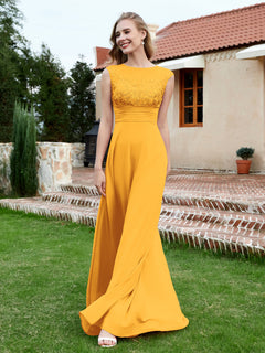 Chiffon And Lace Floor-length A-line Dress Tangerine