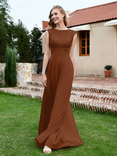 Chiffon And Lace Floor-length A-line Dress Terracotta