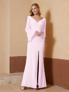 V-neck Sheath Column Chiffon Dress With Slit Blushing Pink