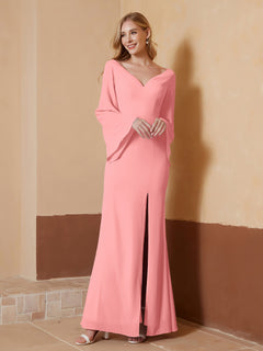 V-neck Sheath Column Chiffon Dress With Slit Flamingo