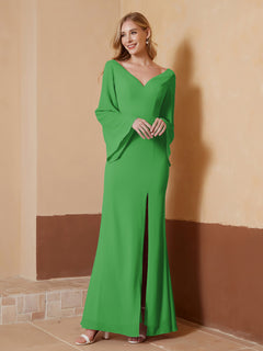 V-neck Sheath Column Chiffon Dress With Slit Green