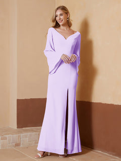 V-neck Sheath Column Chiffon Dress With Slit Lilac