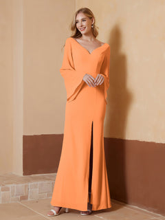 V-neck Sheath Column Chiffon Dress With Slit Orange