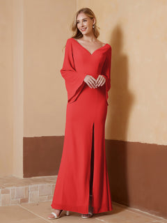 V-neck Sheath Column Chiffon Dress With Slit Red