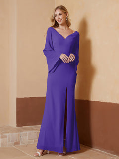 V-neck Sheath Column Chiffon Dress With Slit Regency