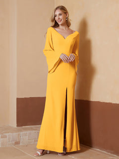 V-neck Sheath Column Chiffon Dress With Slit Tangerine