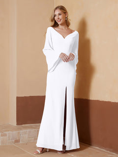 V-neck Sheath Column Chiffon Dress With Slit White