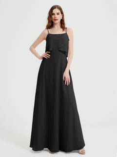 Spaghetti Straps Simple Bridesmaid Dresses-Black Plus Size