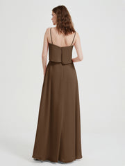 Spaghetti Straps Simple Bridesmaid Dresses-Brown