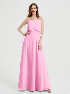 Spaghetti Straps Simple Bridesmaid Dresses-Candy Pink