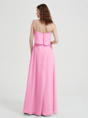 Spaghetti Straps Simple Bridesmaid Dresses-Candy Pink