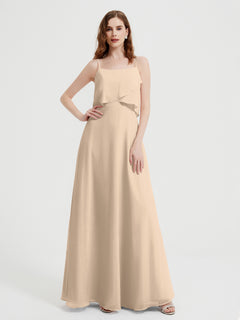 Spaghetti Straps Simple Bridesmaid Dresses-Champagne