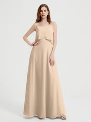 Spaghetti Straps Simple Bridesmaid Dresses-Champagne