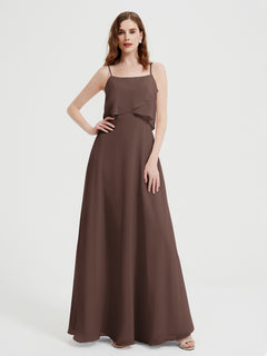 Spaghetti Straps Simple Bridesmaid Dresses-Chocolate Plus Size