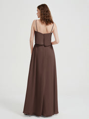 Spaghetti Straps Simple Bridesmaid Dresses-Chocolate
