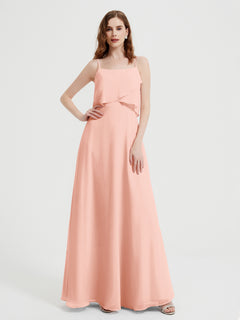 Spaghetti Straps Simple Bridesmaid Dresses-Coral