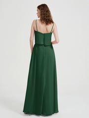 Spaghetti Straps Simple Bridesmaid Dresses-Dark Green