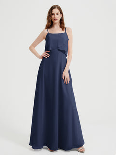 Spaghetti Straps Simple Bridesmaid Dresses-Dark Navy Plus Size