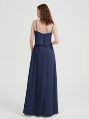 Spaghetti Straps Simple Bridesmaid Dresses-Dark Navy