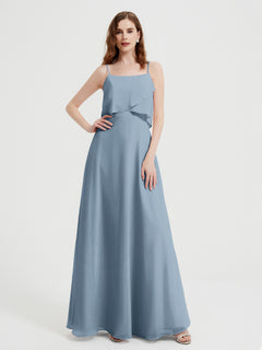 Spaghetti Straps Simple Bridesmaid Dresses-Dusty Blue Plus Size