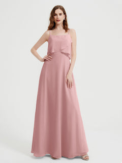 Spaghetti Straps Simple Bridesmaid Dresses-Dusty Rose