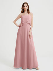 Spaghetti Straps Simple Bridesmaid Dresses-Dusty Rose