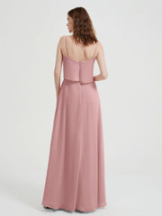 Spaghetti Straps Simple Bridesmaid Dresses-Dusty Rose