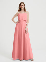 Spaghetti Straps Simple Bridesmaid Dresses-Flamingo