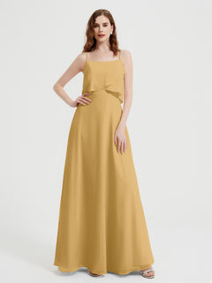 Spaghetti Straps Simple Bridesmaid Dresses-Gold Plus Size