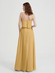 Spaghetti Straps Simple Bridesmaid Dresses-Gold