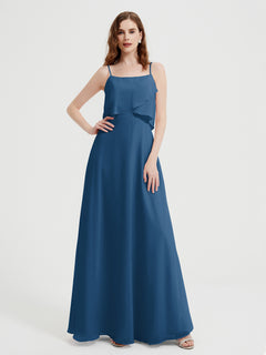 Spaghetti Straps Simple Bridesmaid Dresses-Ink Blue Plus Size