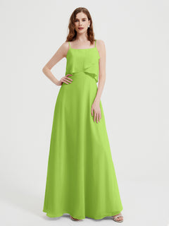 Spaghetti Straps Simple Bridesmaid Dresses-Lime Green