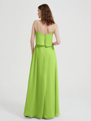 Spaghetti Straps Simple Bridesmaid Dresses-Lime Green